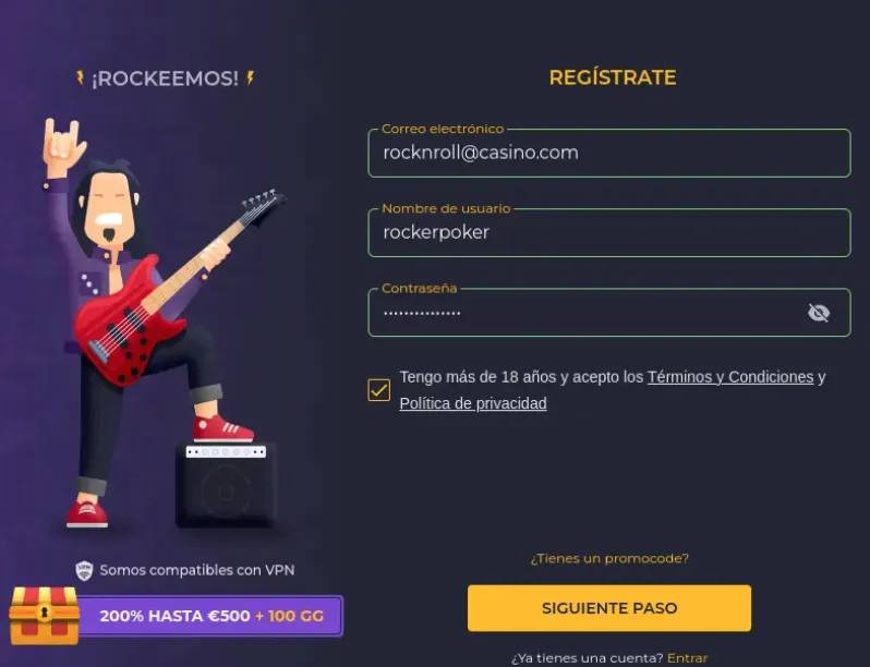 Paso 1 para registrarte en Rolling Slots