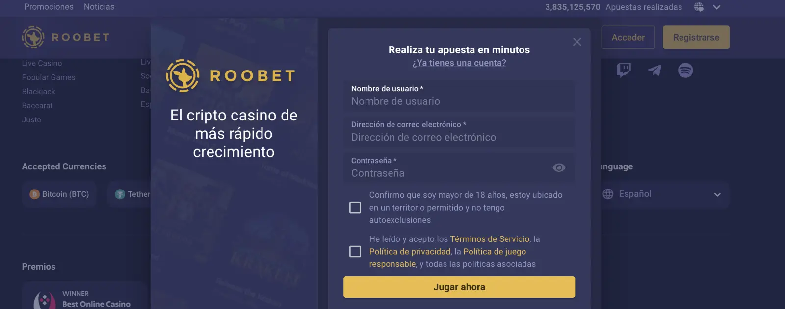 Registro Roobet