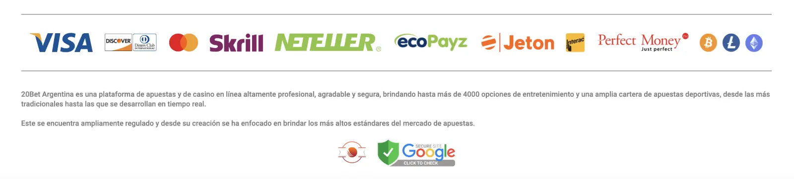 Métodos retiro 20bet